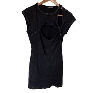 NOAM Mini Dress Women Small Black Acid Wash Excellent Cutout Braided Edgy Grunge